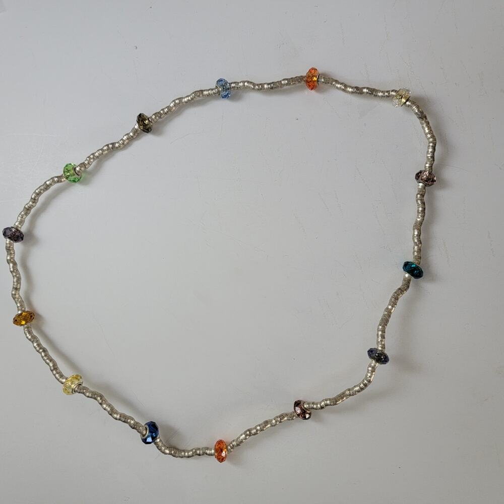 Vintage Silver Beaded Necklace with Colorful Faceted Glass Accent Beads Jewelry